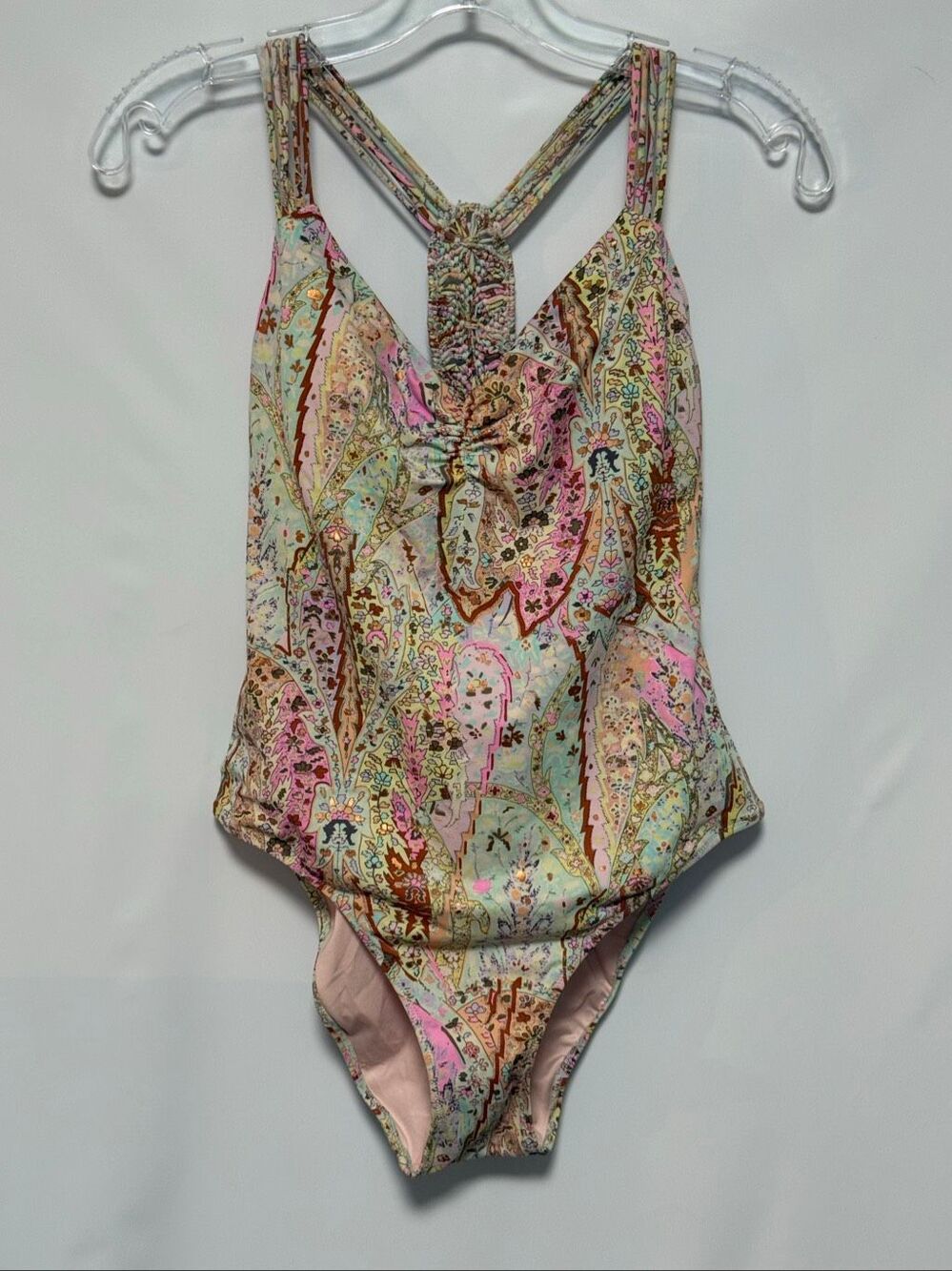 Victoria's Secret multicolor paisley print one-piece swimsuit ruched front strap